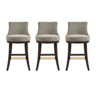 Manhattan Comfort Lucia Modern Chenille Wood Upholstered Barstool in Taupe - Set of 3