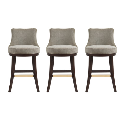 Manhattan Comfort Lucia Modern Chenille Wood Upholstered Barstool in Taupe - Set of 3