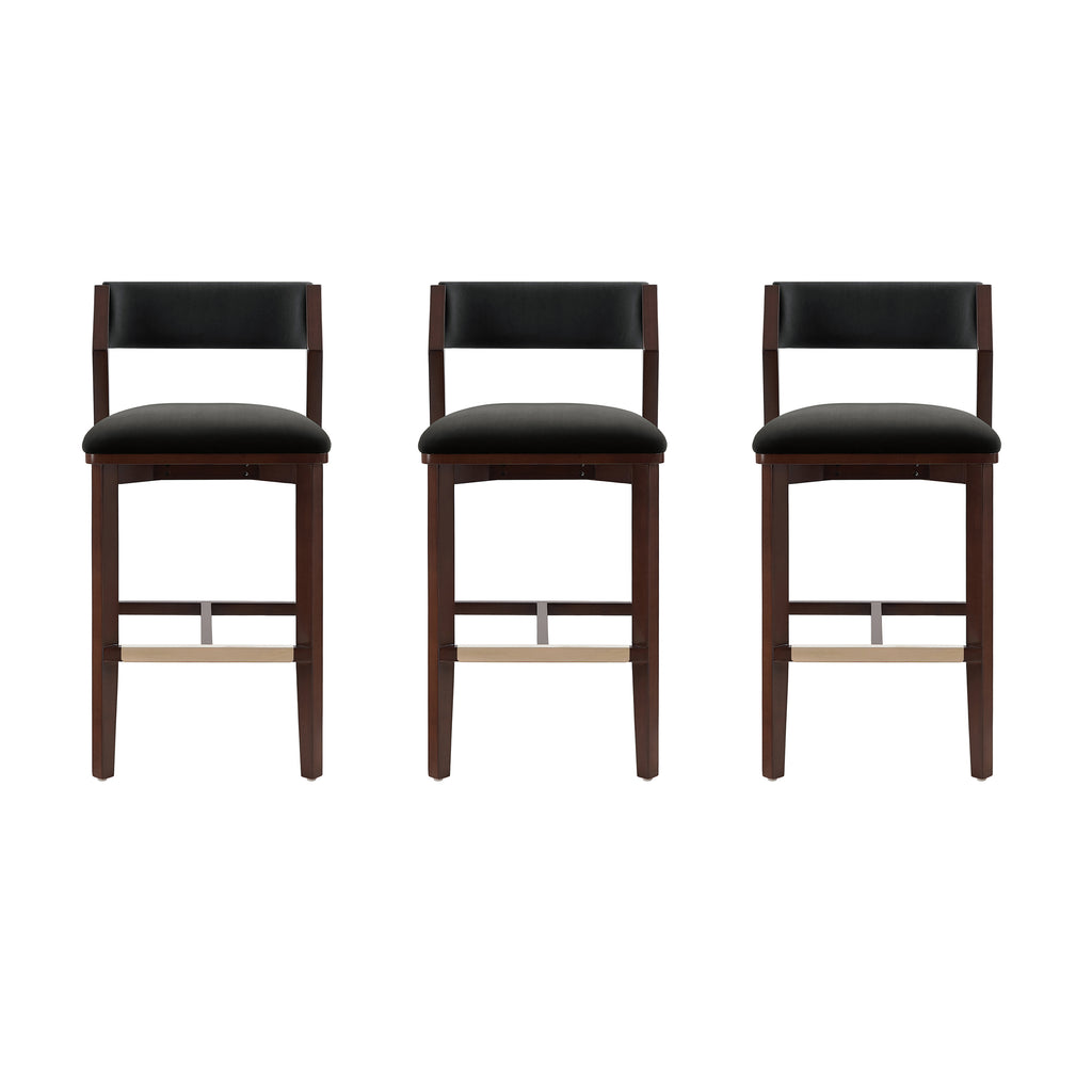 Manhattan Comfort Patricia Modern Wood Upholstered Barstool in Black - Set of 3