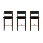 Manhattan Comfort Patricia Modern Wood Upholstered Barstool in Black - Set of 3
