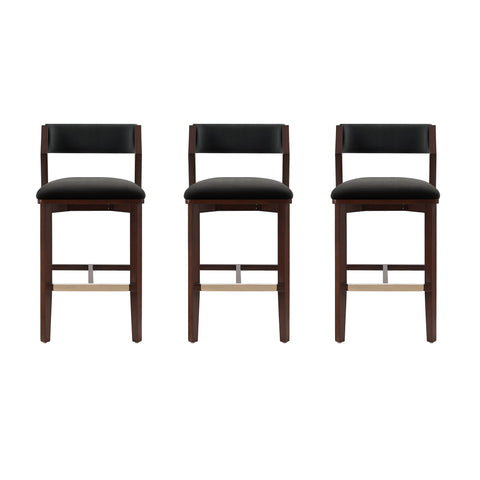 Manhattan Comfort Patricia Modern Wood Upholstered Barstool in Black - Set of 3
