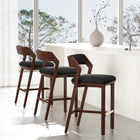 Manhattan Comfort Patricia Modern Wood Upholstered Barstool in Black - Set of 3