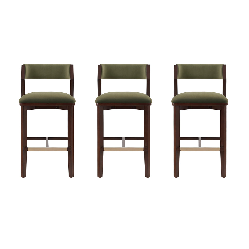 Manhattan Comfort Patricia Modern Wood Upholstered Barstool in Turtle Green - Set of 3