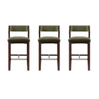 Manhattan Comfort Patricia Modern Wood Upholstered Barstool in Turtle Green - Set of 3