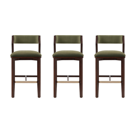 Manhattan Comfort Patricia Modern Wood Upholstered Barstool in Turtle Green - Set of 3