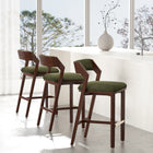 Manhattan Comfort Patricia Modern Wood Upholstered Barstool in Turtle Green - Set of 3