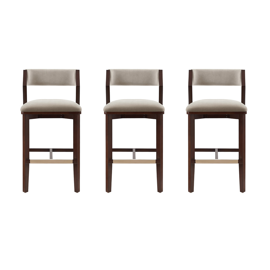 Manhattan Comfort Patricia Modern Wood Upholstered Barstool in Linen - Set of 3