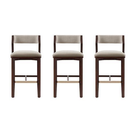 Manhattan Comfort Patricia Modern Wood Upholstered Barstool in Linen - Set of 3