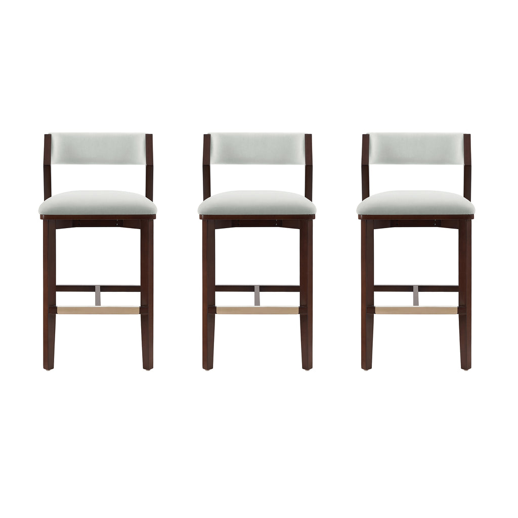 Manhattan Comfort Patricia Modern Wood Upholstered Barstool in White Glacier - Set of 3