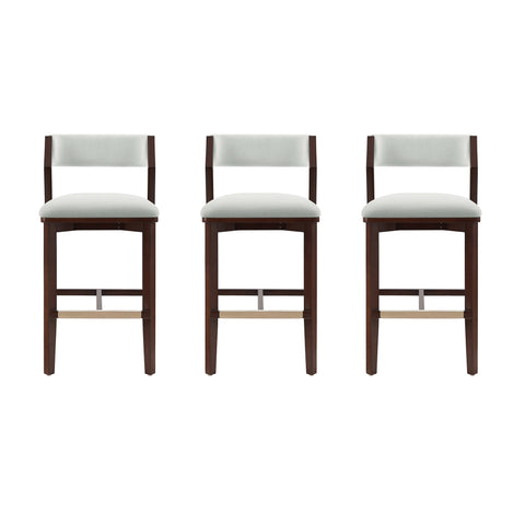 Manhattan Comfort Patricia Modern Wood Upholstered Barstool in White Glacier - Set of 3