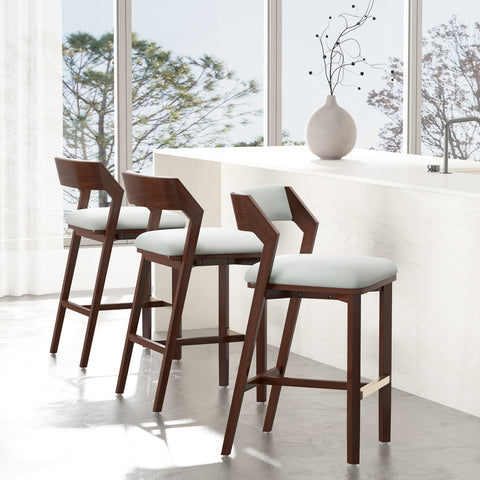 Manhattan Comfort Patricia Modern Wood Upholstered Barstool in White Glacier - Set of 3