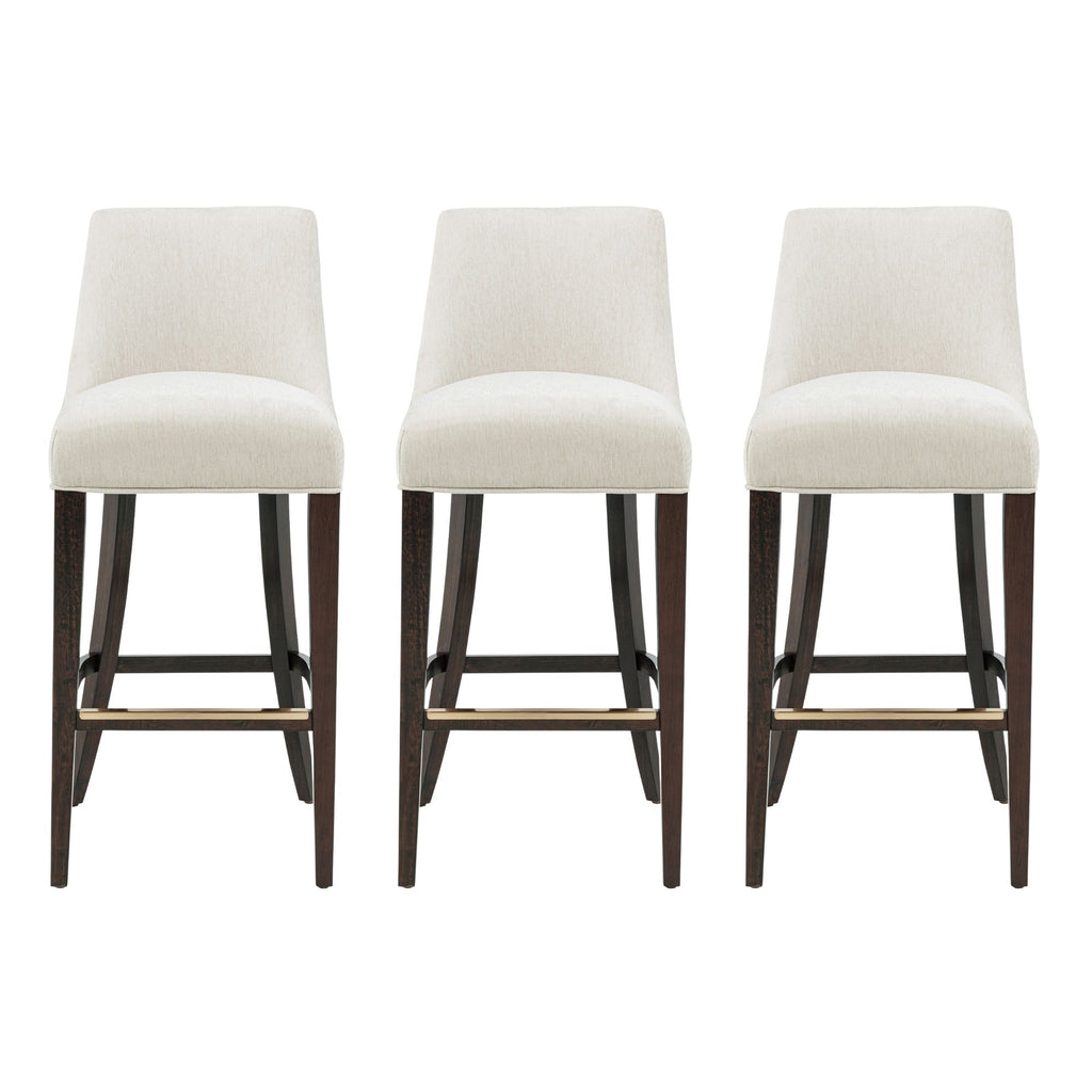 Manhattan Comfort Beever Modern Chenille Wood Upholstered Barstool in Cream - Set of 3