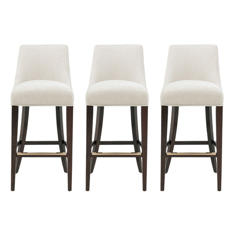 Manhattan Comfort Beever Modern Chenille Wood Upholstered Barstool in Cream - Set of 3