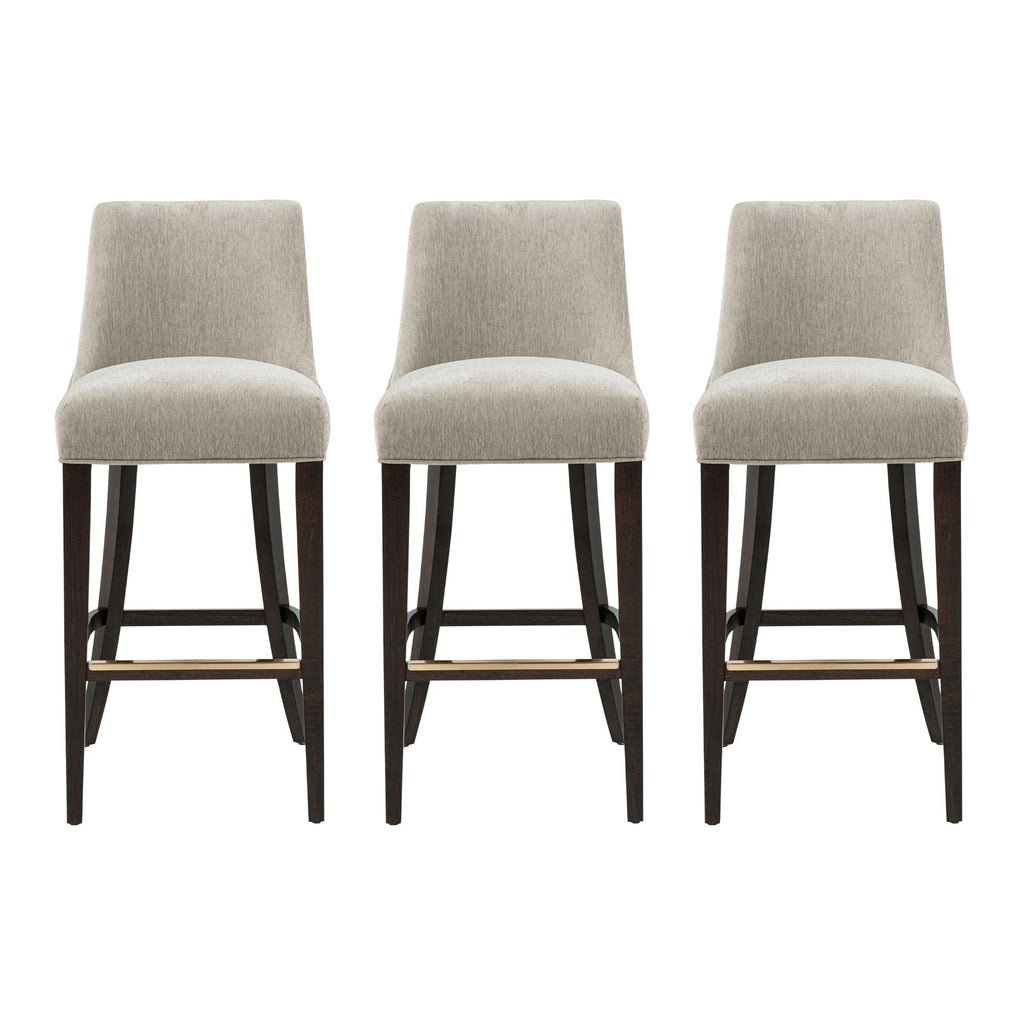 Manhattan Comfort Beever Modern Chenille Wood Upholstered Barstool in Taupe - Set of 3