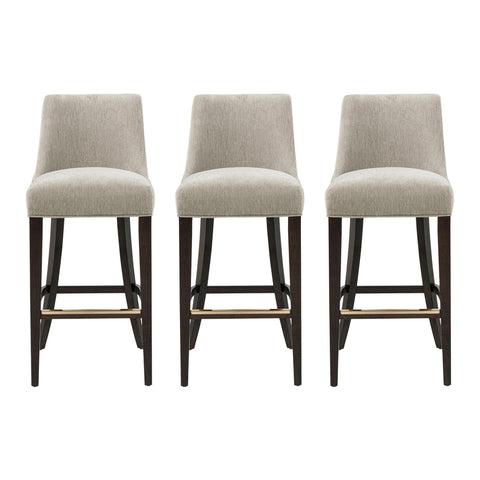 Manhattan Comfort Beever Modern Chenille Wood Upholstered Barstool in Taupe - Set of 3