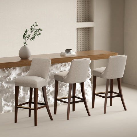Manhattan Comfort Beever Modern Chenille Wood Upholstered Barstool in Taupe - Set of 3