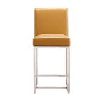 Manhattan Comfort Element Modern Metal Upholstered Counter Stool in Camel - Set of 3