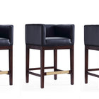 Manhattan Comfort Kingsley Mid-Century Modern Wood Upholstered Counter Stool in Black - Set of 3