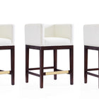 Manhattan Comfort Kingsley Mid-Century Modern Wood Upholstered Counter Stool in Ivory - Set of 3