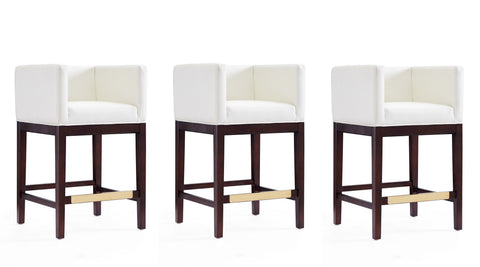 Manhattan Comfort Kingsley Mid-Century Modern Wood Upholstered Counter Stool in Ivory - Set of 3