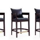 Manhattan Comfort Ritz Mid-Century Modern Wood Upholstered Counter Stool in Black - Set of 3