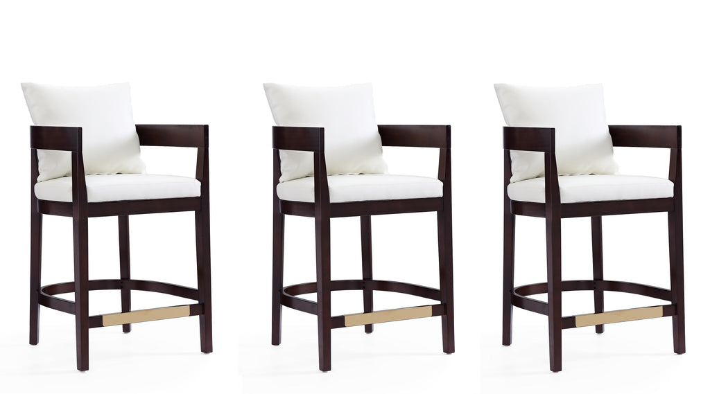 Manhattan Comfort Ritz Mid-Century Modern Wood Upholstered Counter Stool in Ivory - Set of 3
