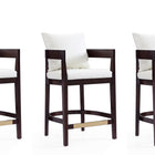 Manhattan Comfort Ritz Mid-Century Modern Wood Upholstered Counter Stool in Ivory - Set of 3