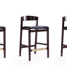 Manhattan Comfort Klismos Mid-Century Modern Wood Upholstered Counter Stool in Black - Set of 3
