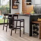 Manhattan Comfort Klismos Mid-Century Modern Wood Upholstered Counter Stool in Black - Set of 3