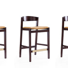 Manhattan Comfort Klismos Mid-Century Modern Wood Upholstered Counter Stool in Camel - Set of 3