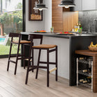 Manhattan Comfort Klismos Mid-Century Modern Wood Upholstered Counter Stool in Camel - Set of 3