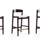 Manhattan Comfort Klismos Mid-Century Modern Wood Upholstered Counter Stool in Ivory - Set of 3