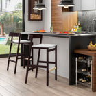 Manhattan Comfort Klismos Mid-Century Modern Wood Upholstered Counter Stool in Ivory - Set of 3