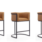 Manhattan Comfort Cosmopolitan Mid-Century Modern Metal Upholstered Counter Stool in Camel - Set of 3