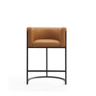Manhattan Comfort Cosmopolitan Mid-Century Modern Metal Upholstered Counter Stool in Camel - Set of 3