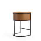 Manhattan Comfort Cosmopolitan Mid-Century Modern Metal Upholstered Counter Stool in Camel - Set of 3