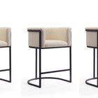 Manhattan Comfort Cosmopolitan Mid-Century Modern Metal Upholstered Counter Stool in Cream - Set of 3