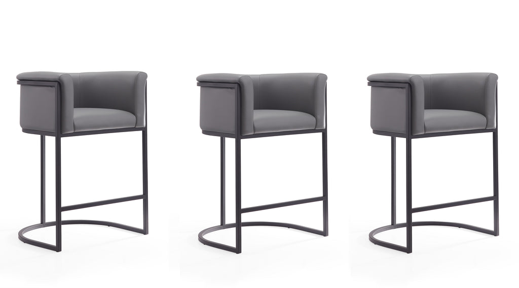 Manhattan Comfort Cosmopolitan Mid-Century Modern Metal Upholstered Counter Stool in Gray - Set of 3
