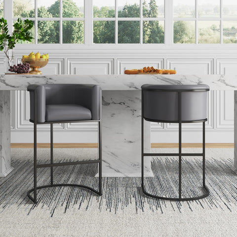 Manhattan Comfort Cosmopolitan Mid-Century Modern Metal Upholstered Counter Stool in Gray - Set of 3