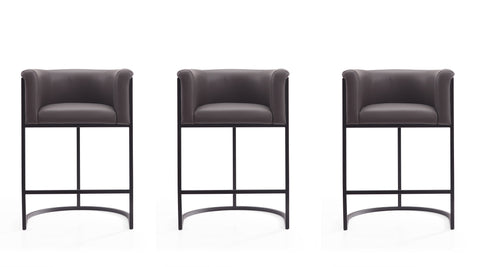 Manhattan Comfort Cosmopolitan Mid-Century Modern Metal Upholstered Counter Stool in Graphite - Set of 3