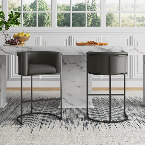 Manhattan Comfort Cosmopolitan Mid-Century Modern Metal Upholstered Counter Stool in Graphite - Set of 3