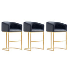 Manhattan Comfort Louvre Mid-Century Modern Metal Upholstered Counter Stool in Black - Set of 3