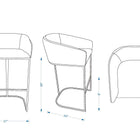 Manhattan Comfort Louvre Mid-Century Modern Metal Upholstered Counter Stool in Black - Set of 3