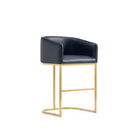 Manhattan Comfort Louvre Mid-Century Modern Metal Upholstered Counter Stool in Black - Set of 3