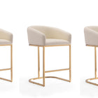Manhattan Comfort Louvre Mid-Century Modern Metal Upholstered Counter Stool in Cream - Set of 3