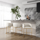 Manhattan Comfort Louvre Mid-Century Modern Metal Upholstered Counter Stool in Cream - Set of 3