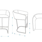 Manhattan Comfort Louvre Mid-Century Modern Metal Upholstered Counter Stool in Cream - Set of 3