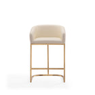 Manhattan Comfort Louvre Mid-Century Modern Metal Upholstered Counter Stool in Cream - Set of 3