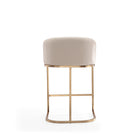 Manhattan Comfort Louvre Mid-Century Modern Metal Upholstered Counter Stool in Cream - Set of 3