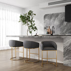 Manhattan Comfort Louvre Mid-Century Modern Metal Upholstered Counter Stool in Gray - Set of 3